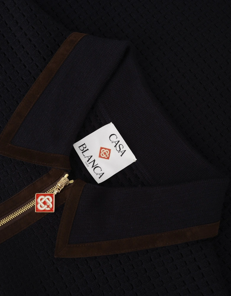 Waffle Stitch LS Polo Shirt Navy