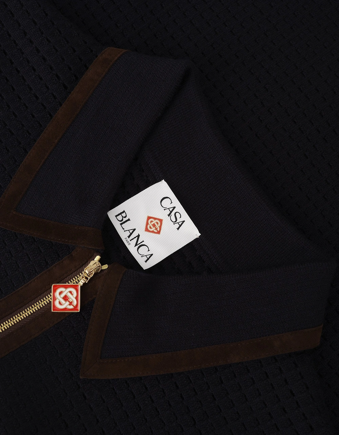 Waffle Stitch LS Polo Shirt Navy