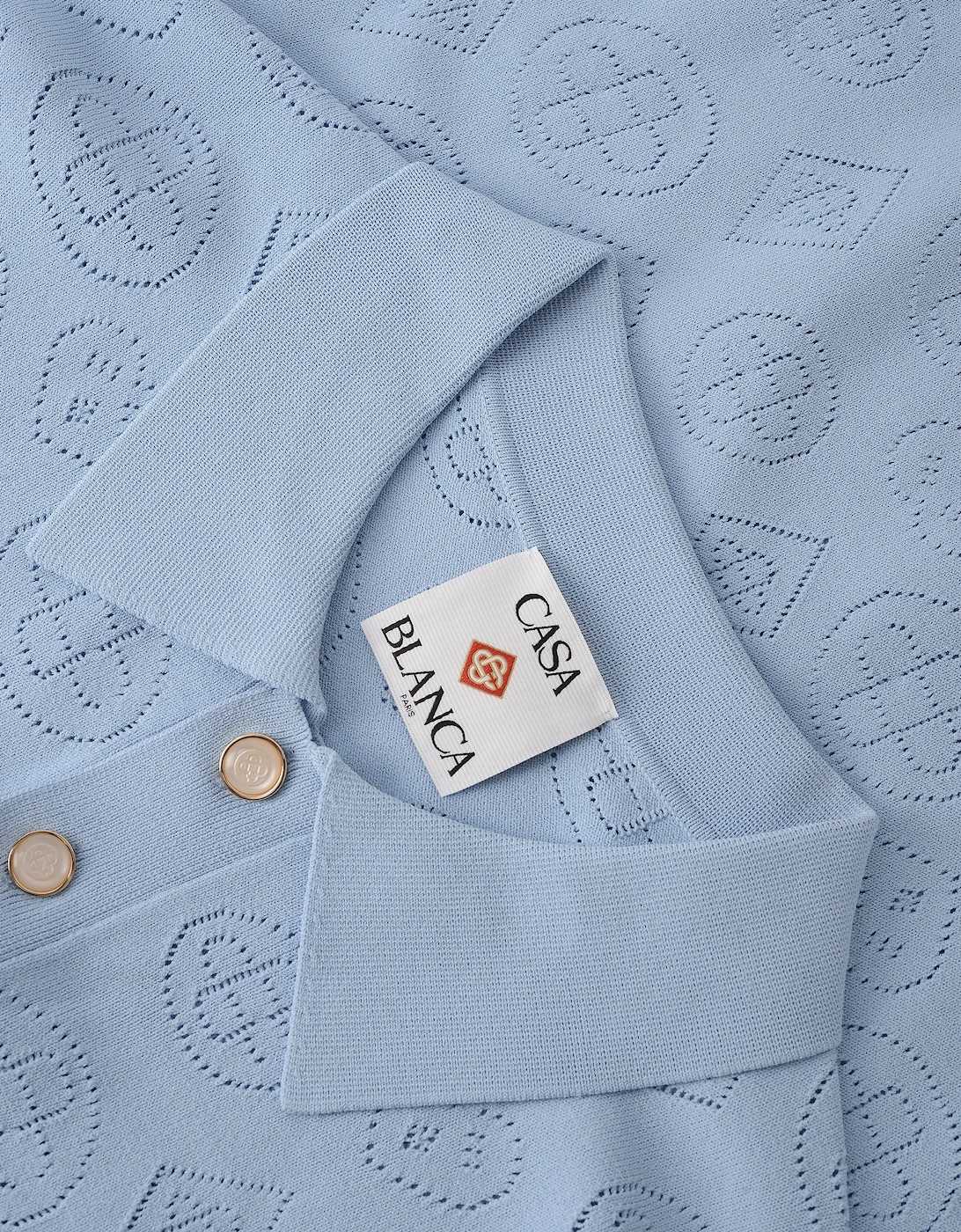Pointelle Polo Shirt Blue