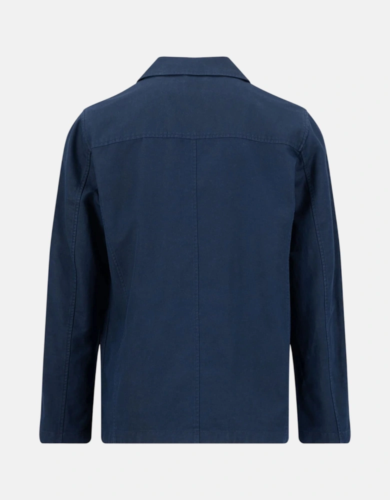 Linen Blend Twill Worker Jacket Overshirt Dark Navy