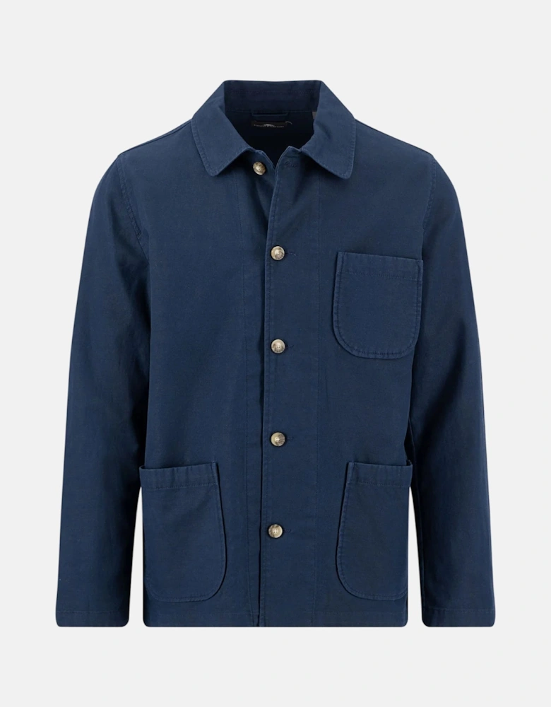 Linen Blend Twill Worker Jacket Overshirt Dark Navy