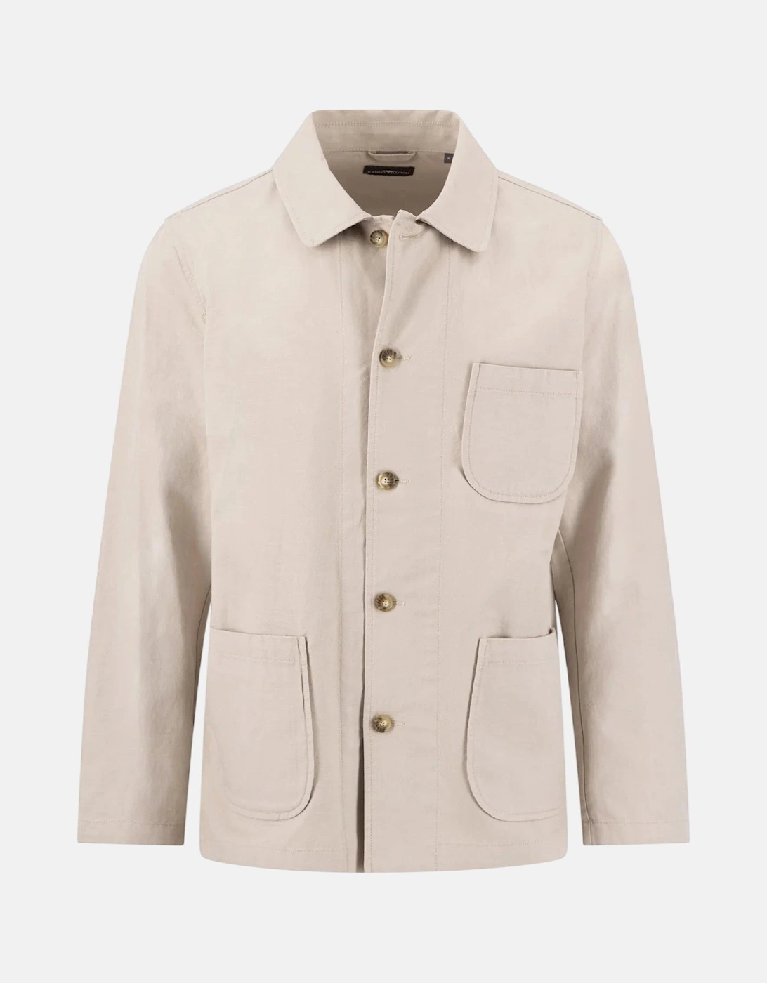 Linen Blend Twill Worker Jacket Overshirt Stone