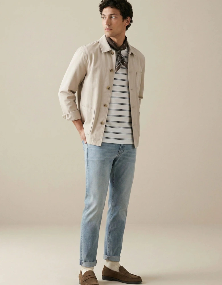 Linen Blend Twill Worker Jacket Overshirt Stone