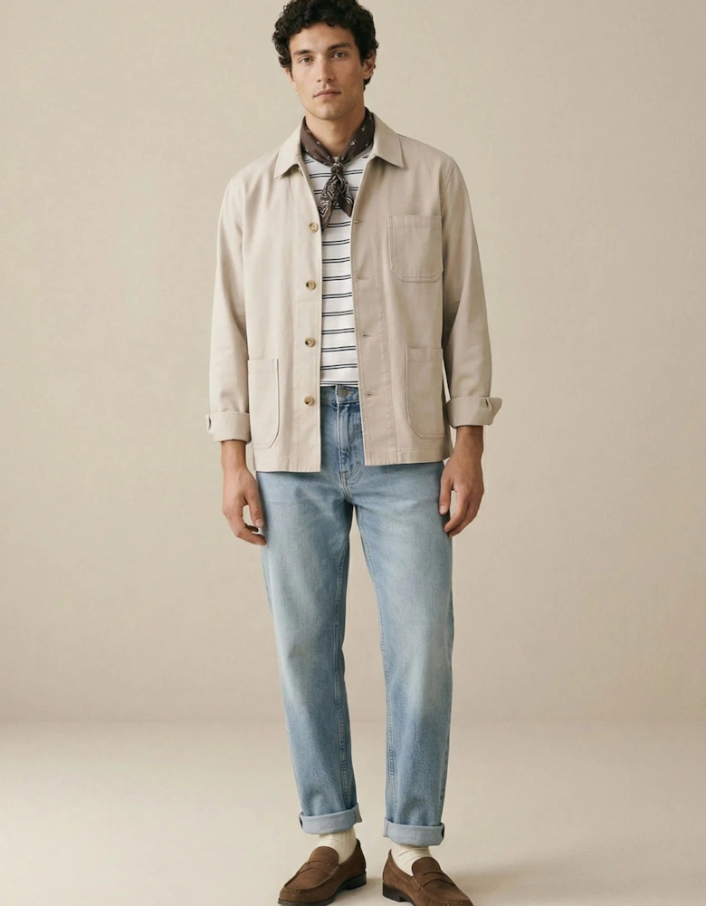 Linen Blend Twill Worker Jacket Overshirt Stone