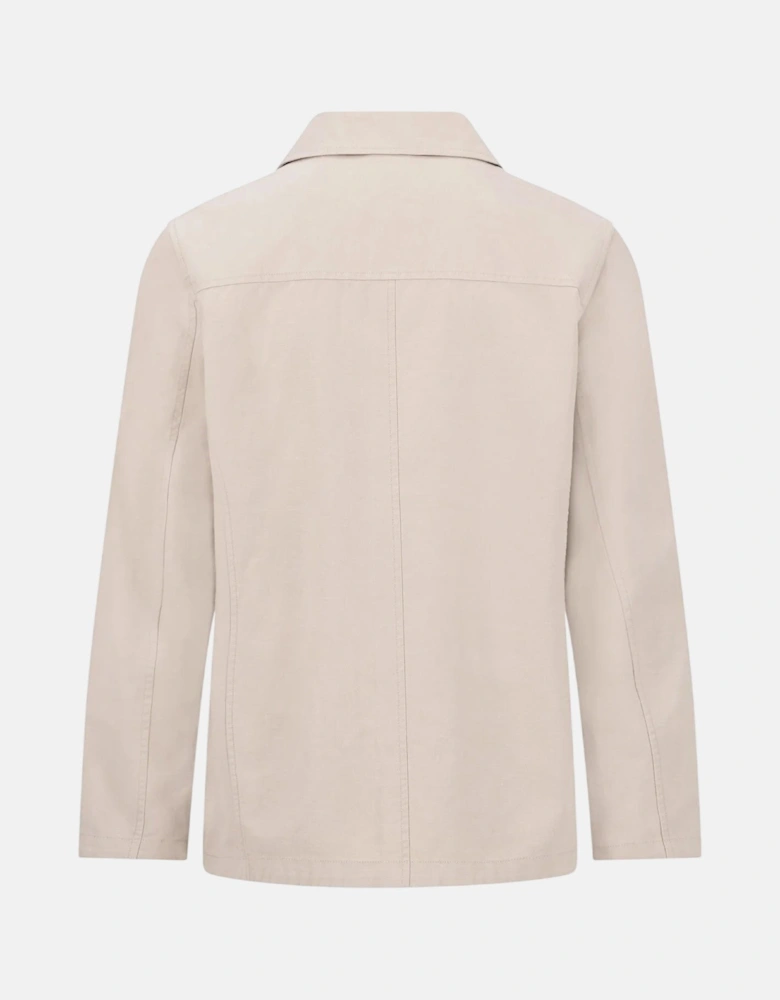 Linen Blend Twill Worker Jacket Overshirt Stone