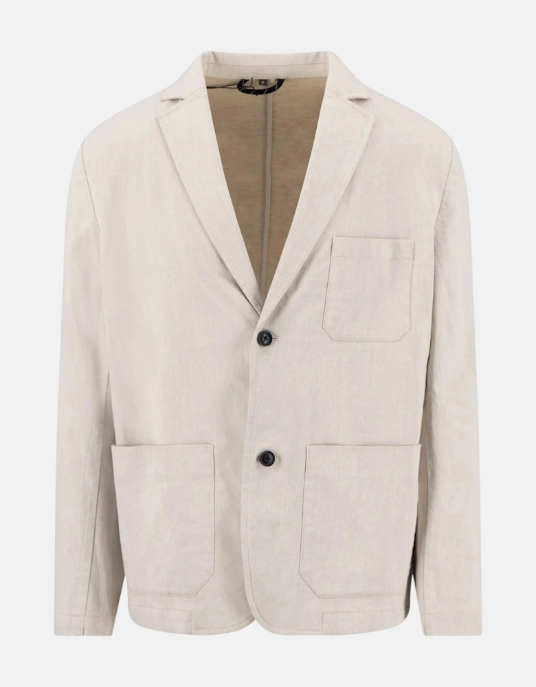Cotton Linen Blend Twotone Structured Blazer Stone