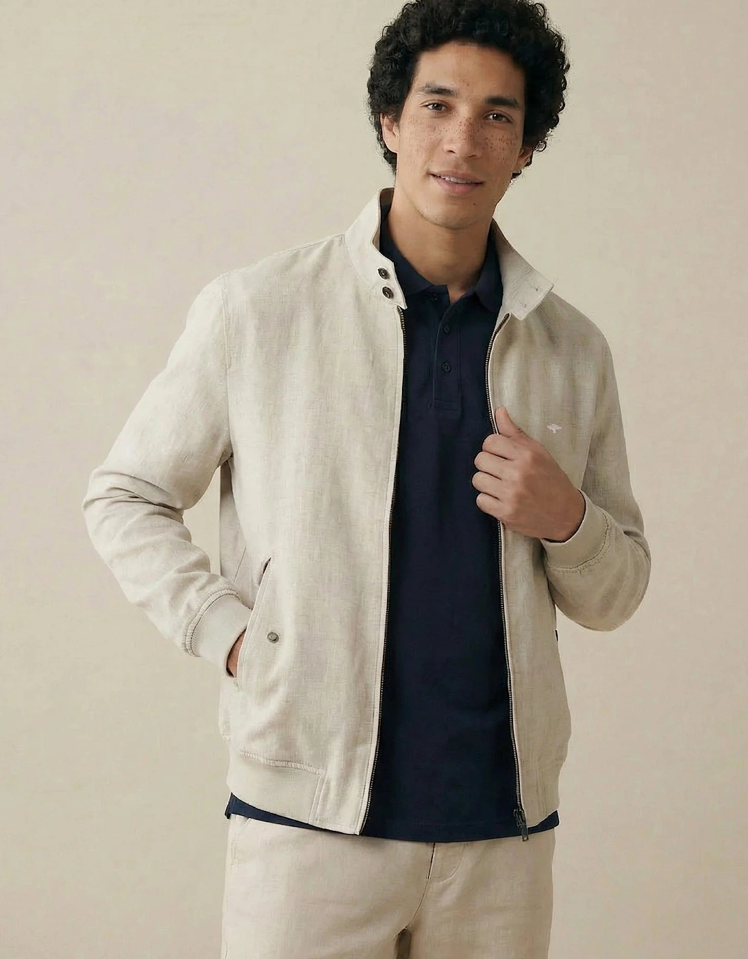 Pure Linen Harrington Jacket Cement