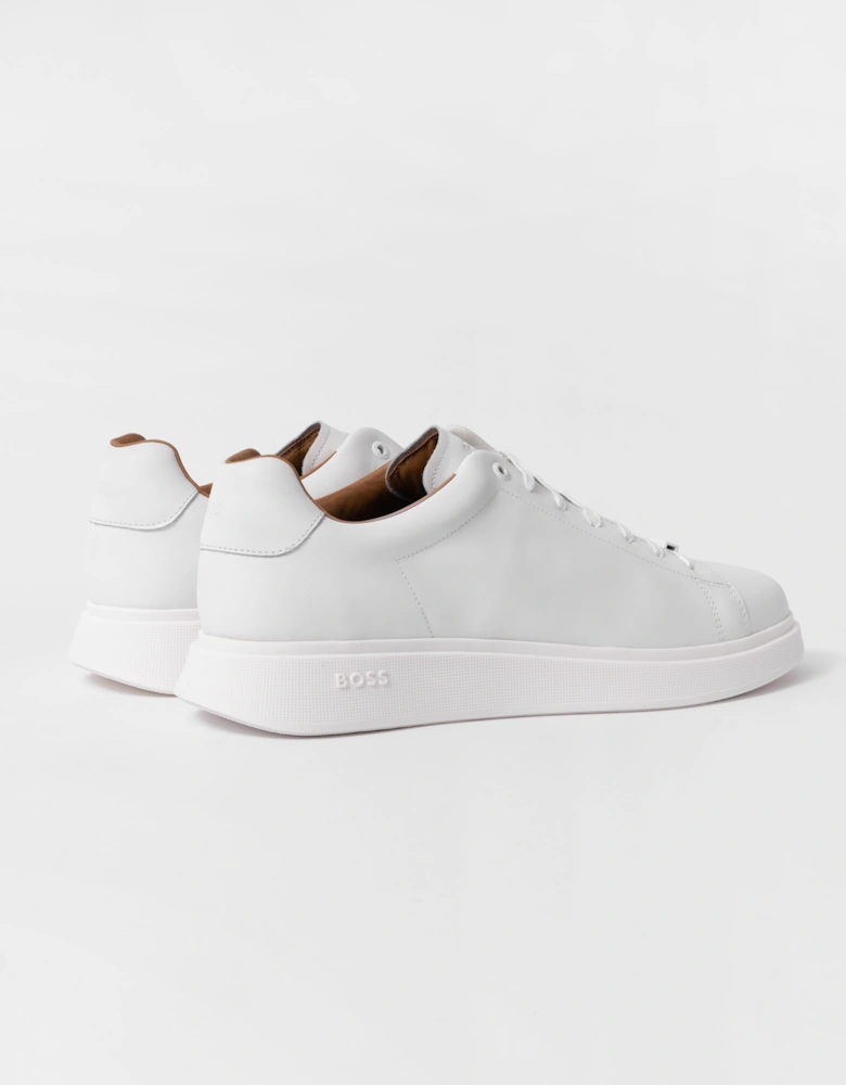 BOSS Orange Bulton Runn Mens Polished Leather Trainers With Rubber Outsole NOS - White 100