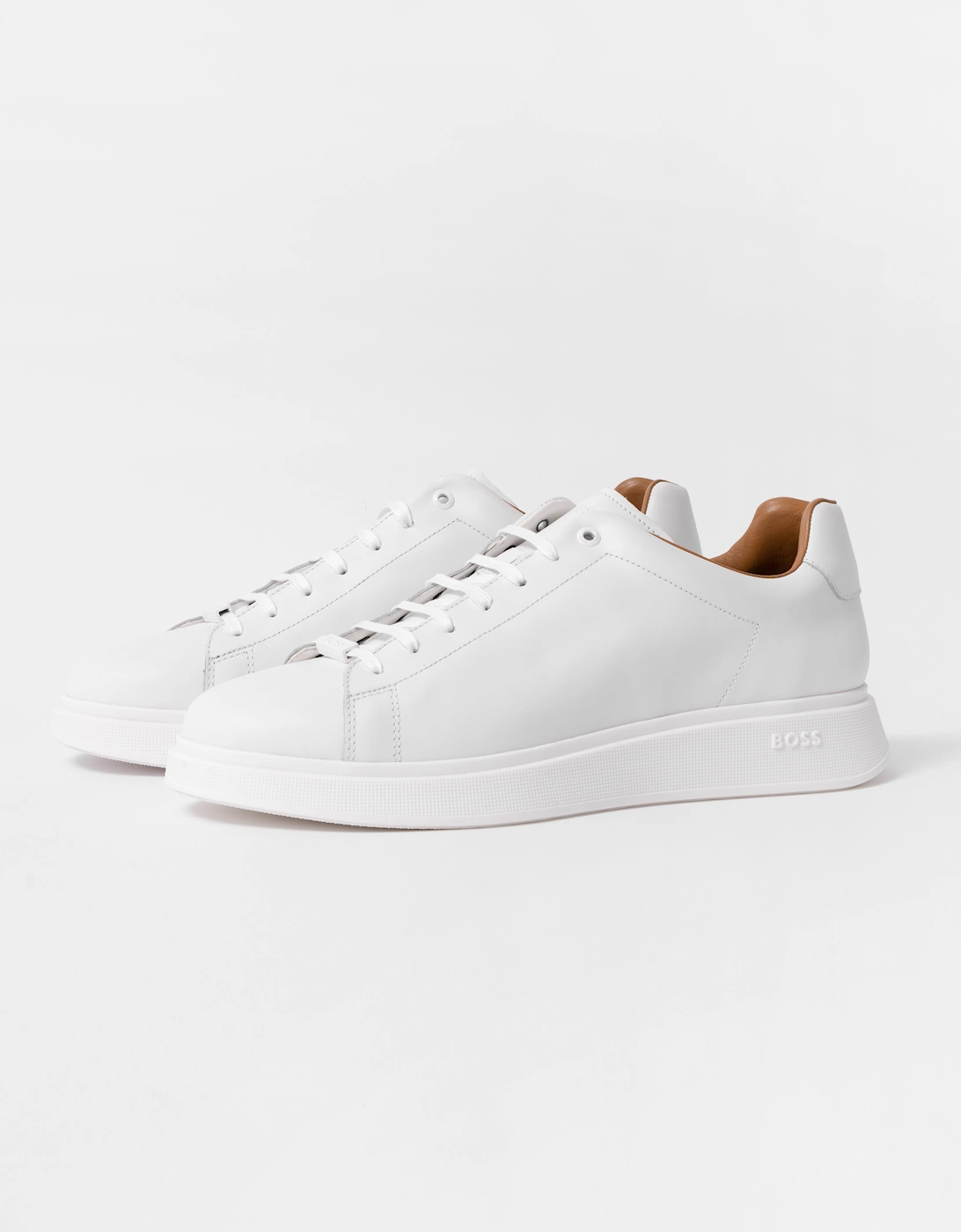 Hugo Boss Men's White Boss Orange Bulton Runn Polished Leather Trainers With Rubber Outsole Nos - 100 - Size 10