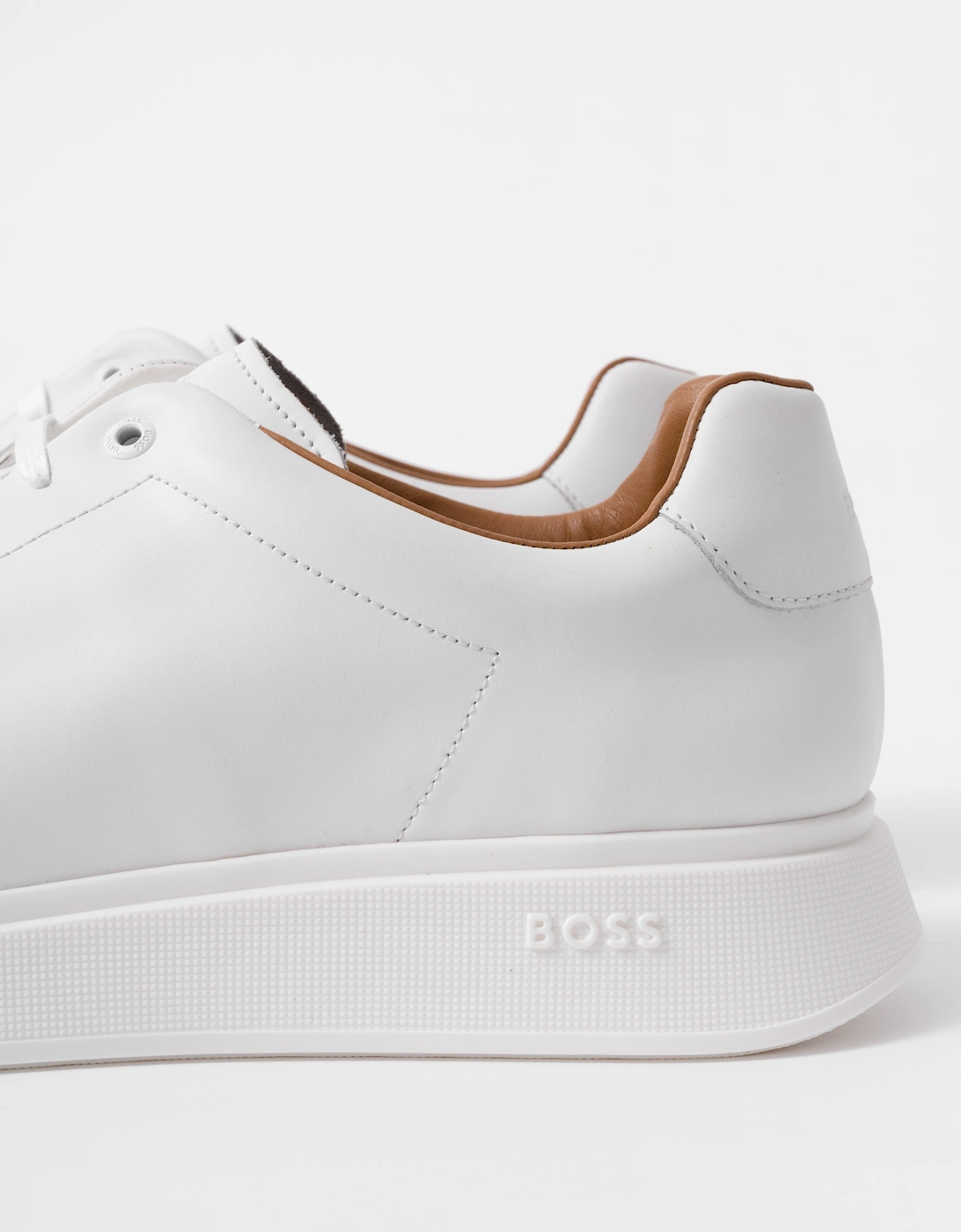 BOSS Orange Bulton Runn Mens Polished Leather Trainers With Rubber Outsole NOS - White 100