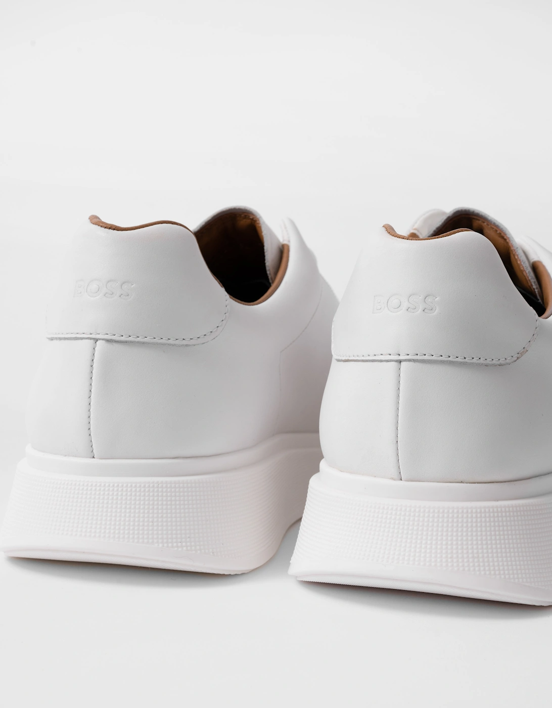 BOSS Orange Bulton Runn Mens Polished Leather Trainers With Rubber Outsole NOS - White 100