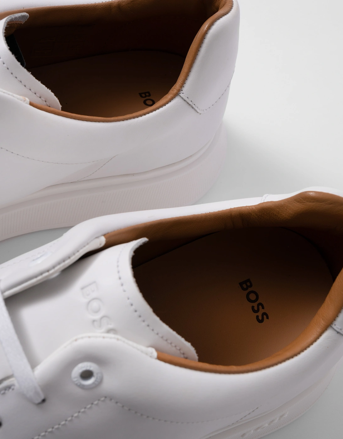 BOSS Orange Bulton Runn Mens Polished Leather Trainers With Rubber Outsole NOS - White 100