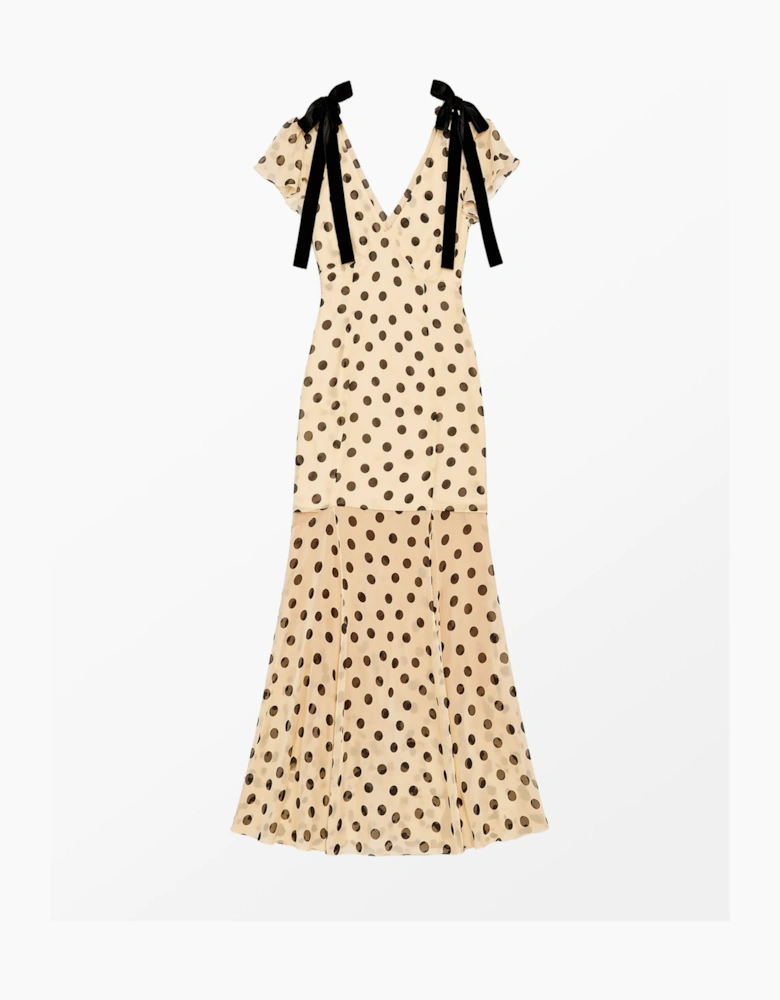Petite Natasha Butter-Yellow Polka-Dot Dress