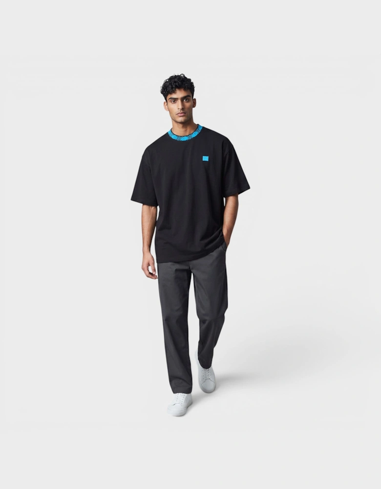 Oversized Collar Logo T Shirt Black Blue