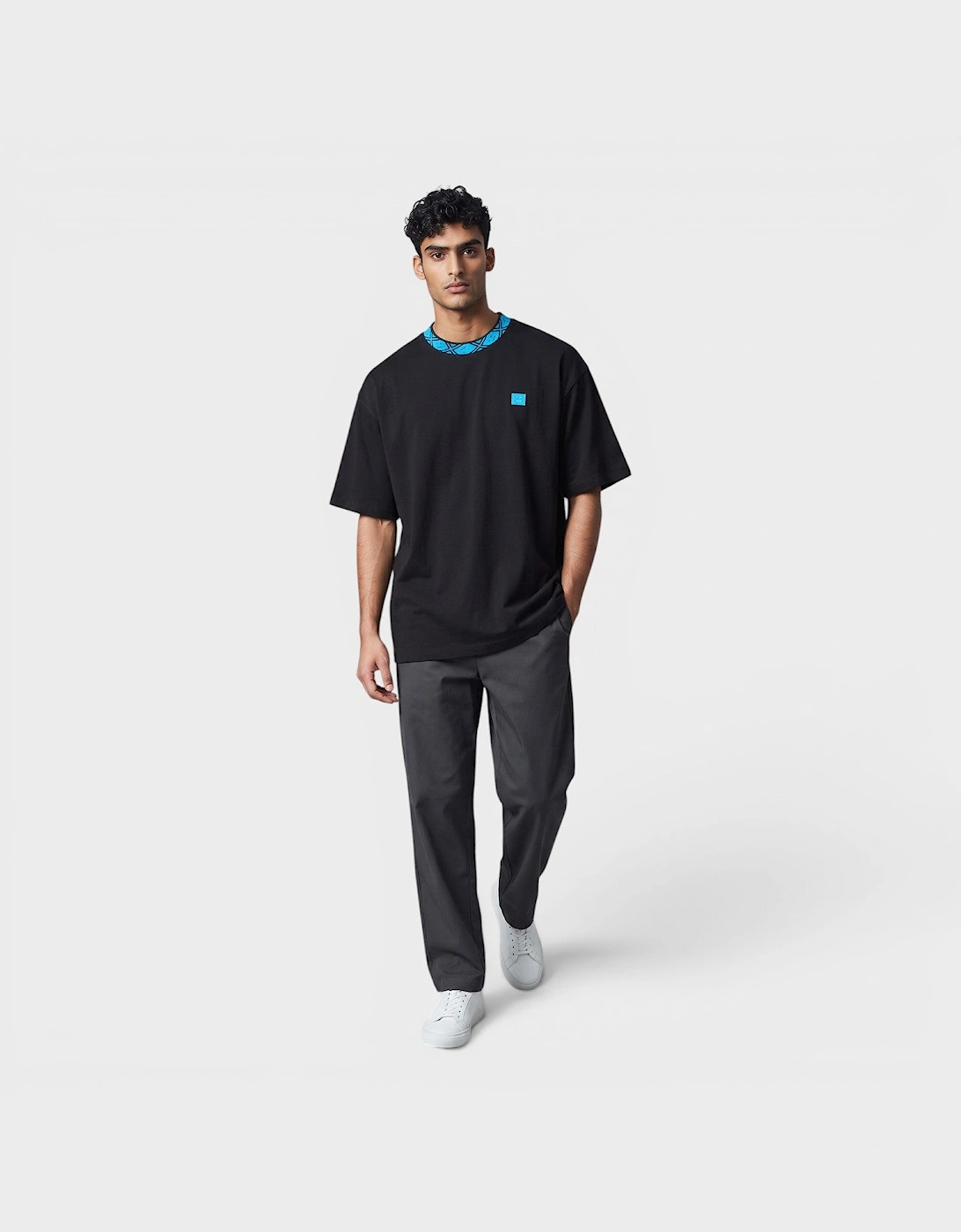 Oversized Collar Logo T Shirt Black Blue