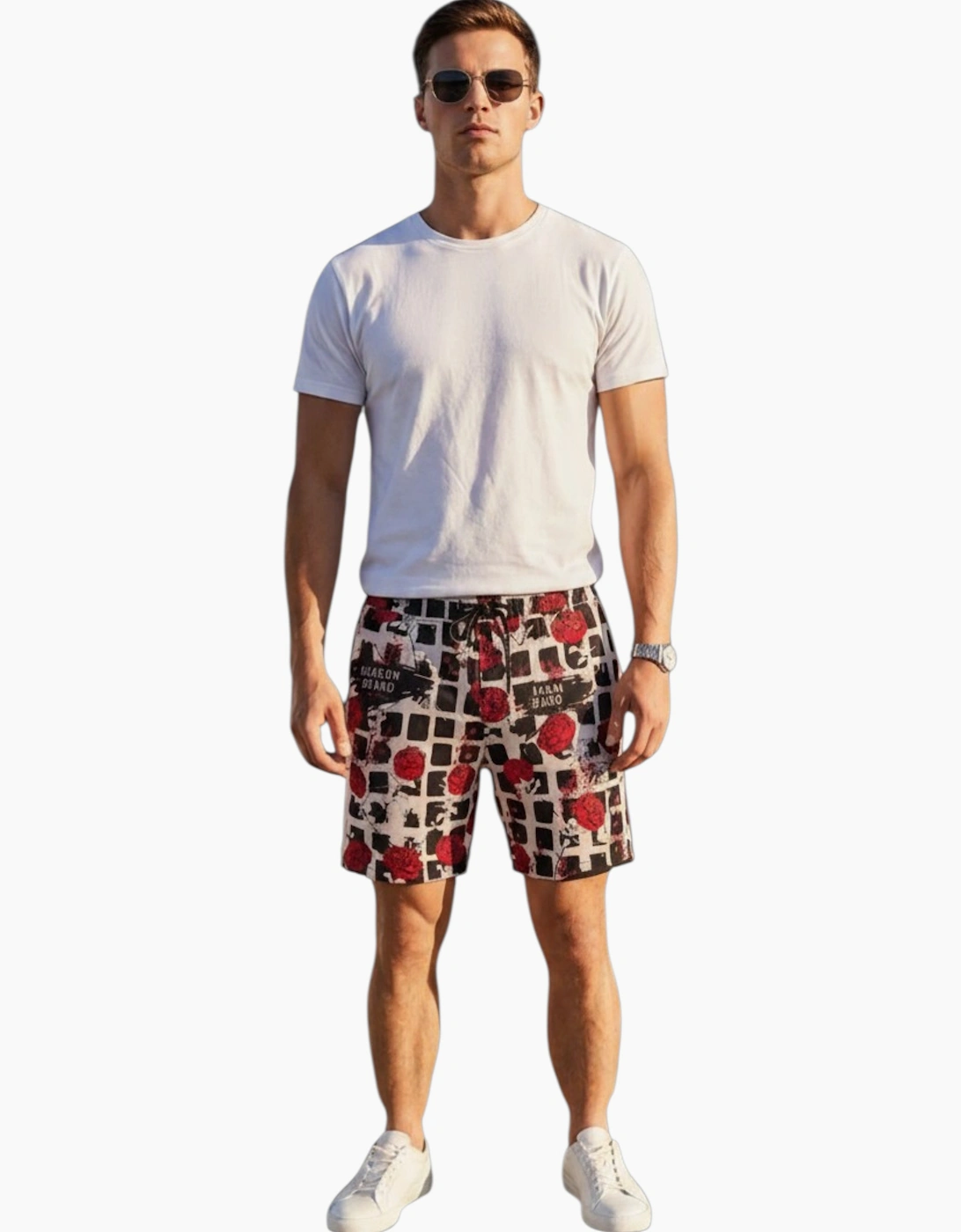 REASON Mens AOP Mesh Shorts All-over Printed Fleece Swimming Board Half Pants