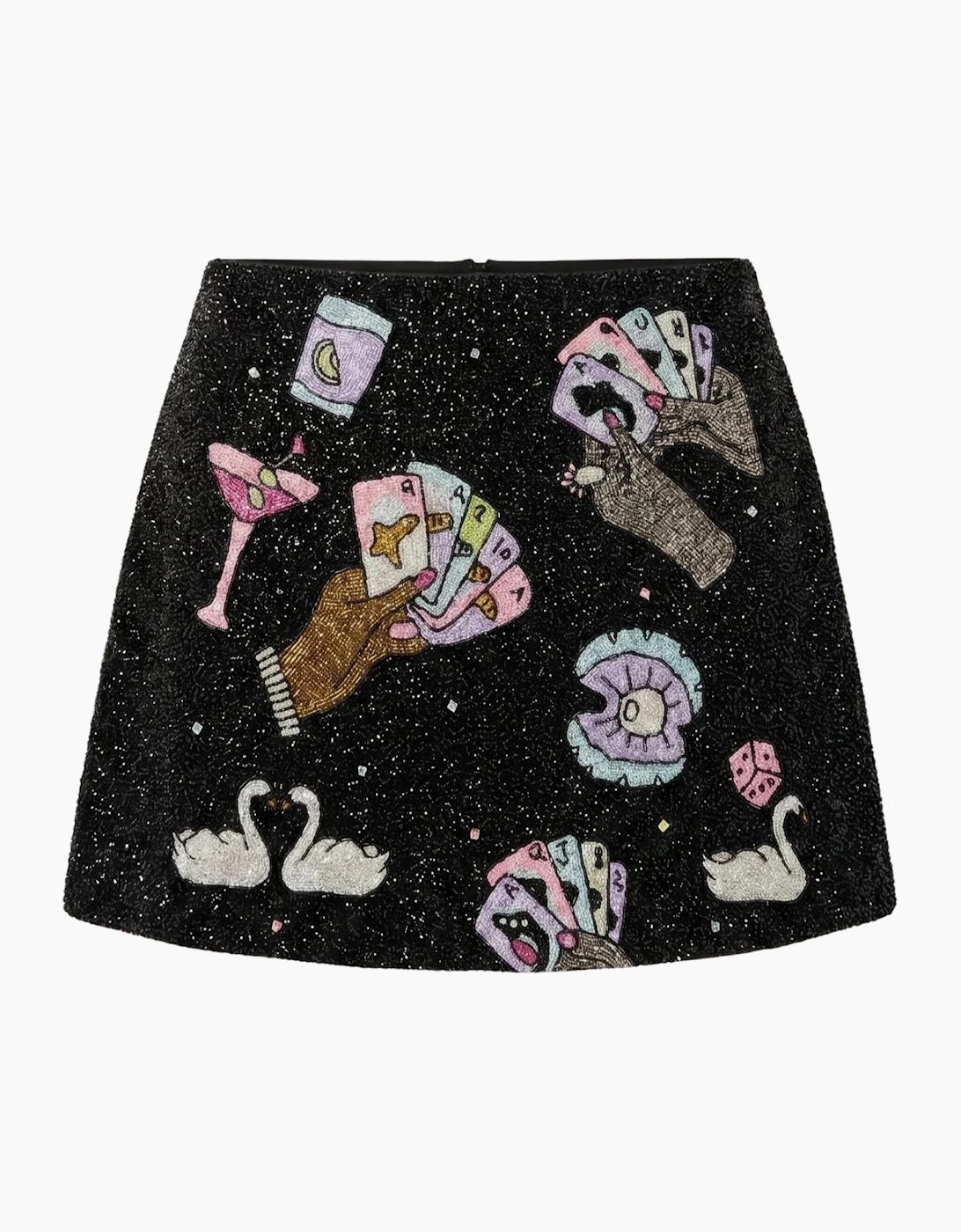 Vegas Beaded Mini Black Party Beach Co-ord Skirt in Stock