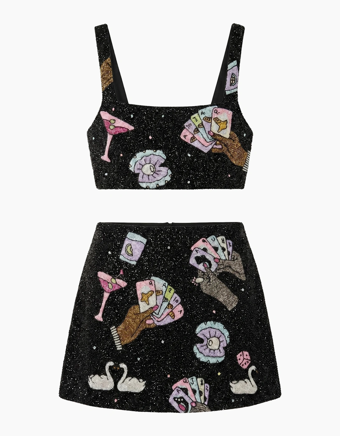 Vegas Beaded Mini Black Party Beach Co-ord Skirt in Stock
