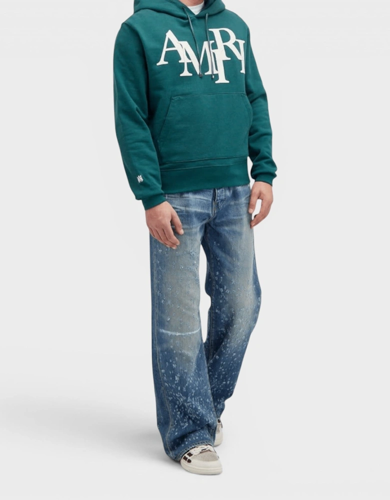 Staggered Logo Hoodie Rain Forest