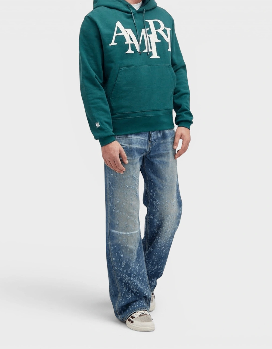 Staggered Logo Hoodie Rain Forest