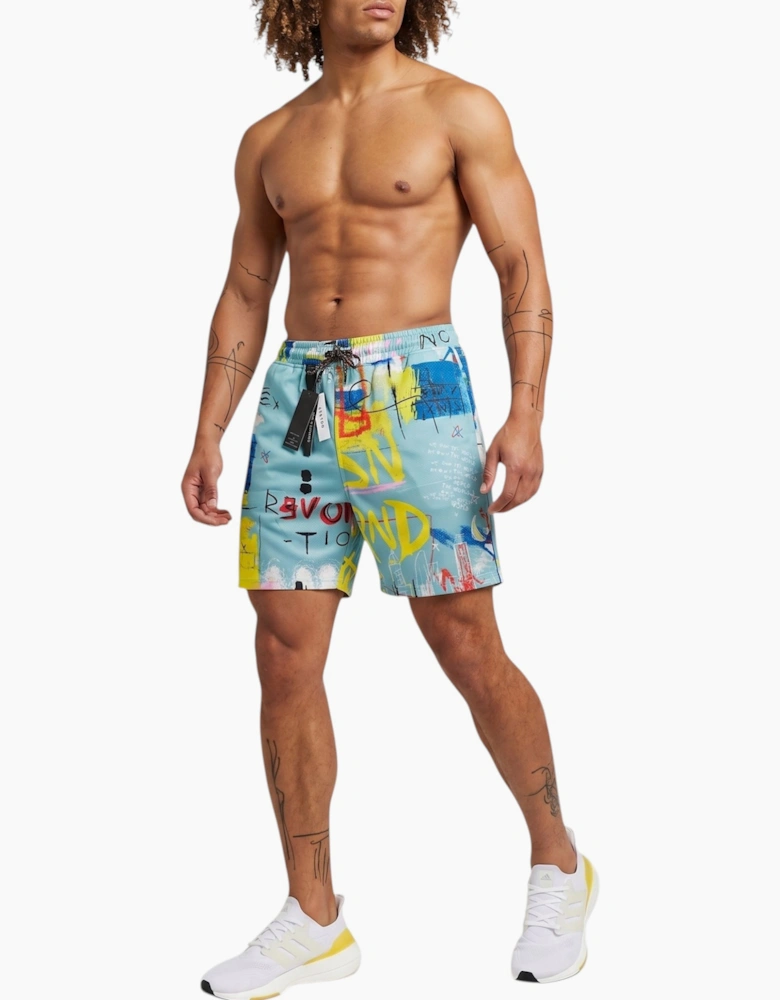 REASON Mens AOP Mesh Shorts All-over Printed Fleece Swimming Board Half Pants