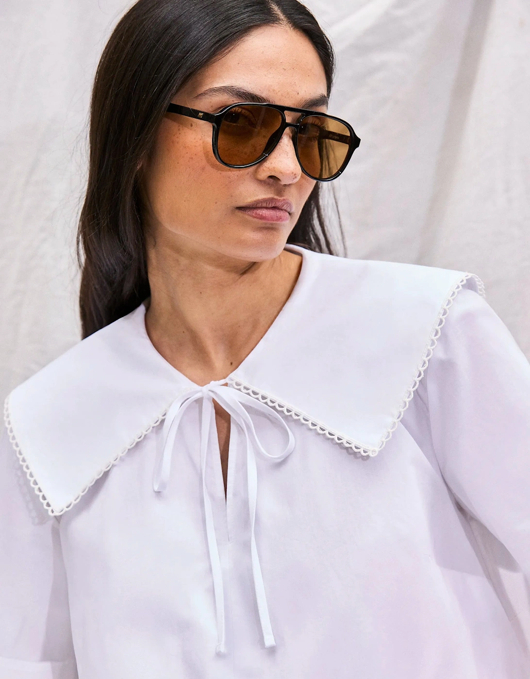 White Cotton Statement-Collar Blouse