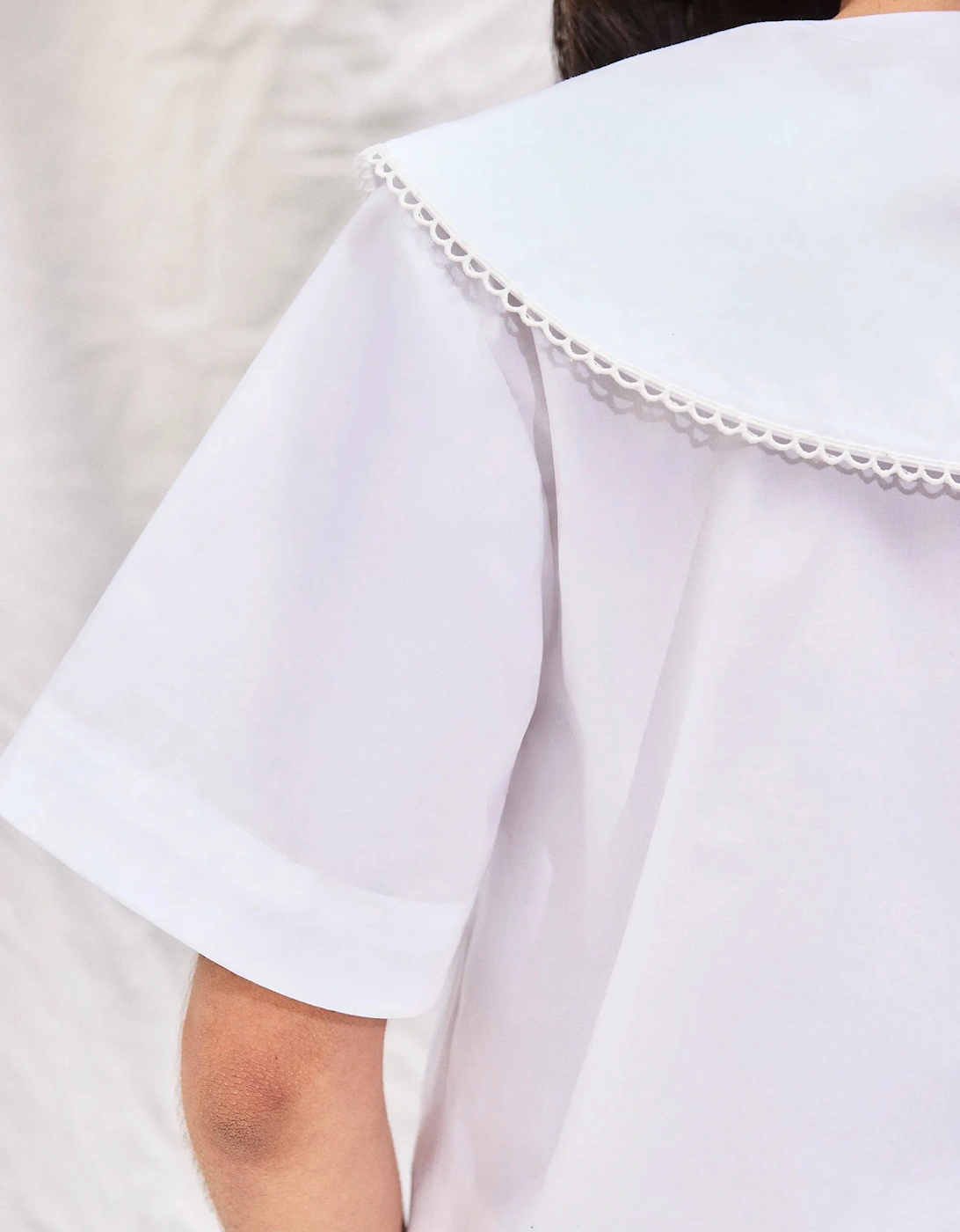 White Cotton Statement-Collar Blouse