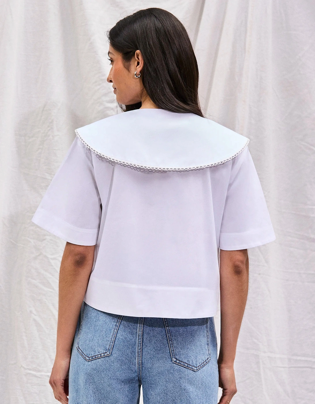 White Cotton Statement-Collar Blouse