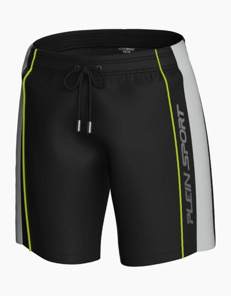 Plein Sport Vertical Logo Long Boardshort Black Swim Shorts