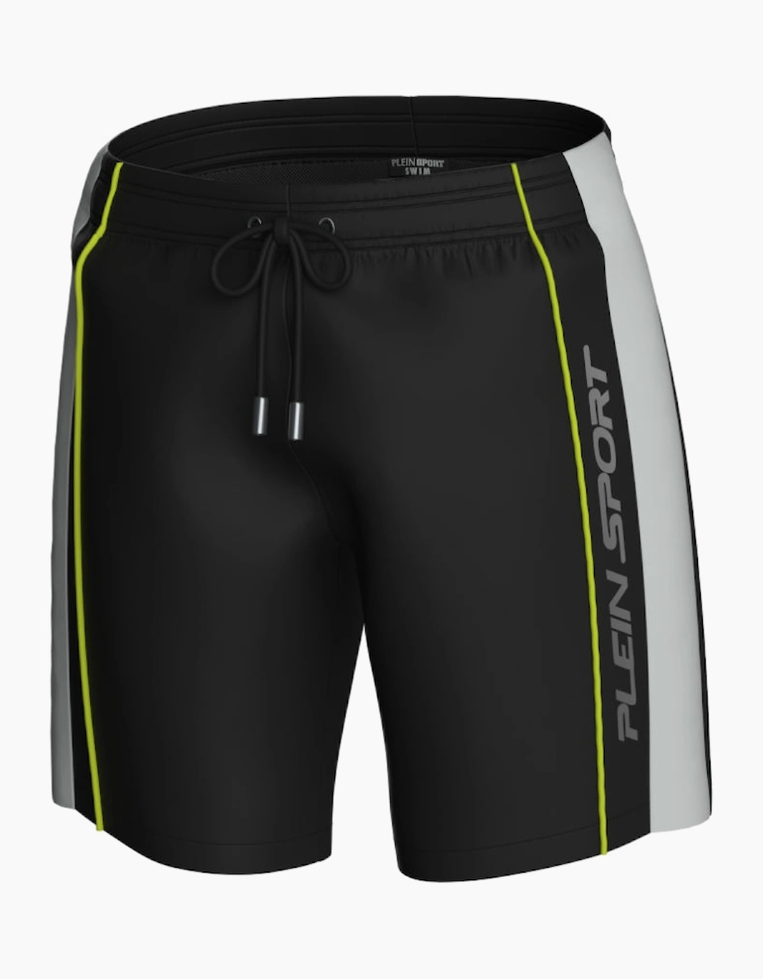 Philipp Plein Men's Plein Sport Vertical Logo Long Boardshort Black Swim Shorts