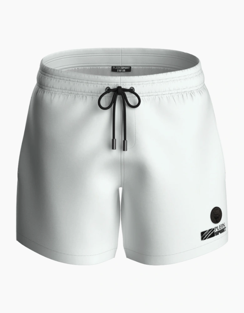 Plein Sport Basic Logo Medium Boardshort White Swim Shorts