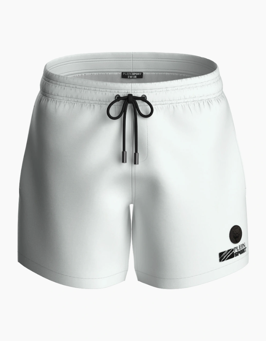 Plein Sport Basic Logo Medium Boardshort White Swim Shorts
