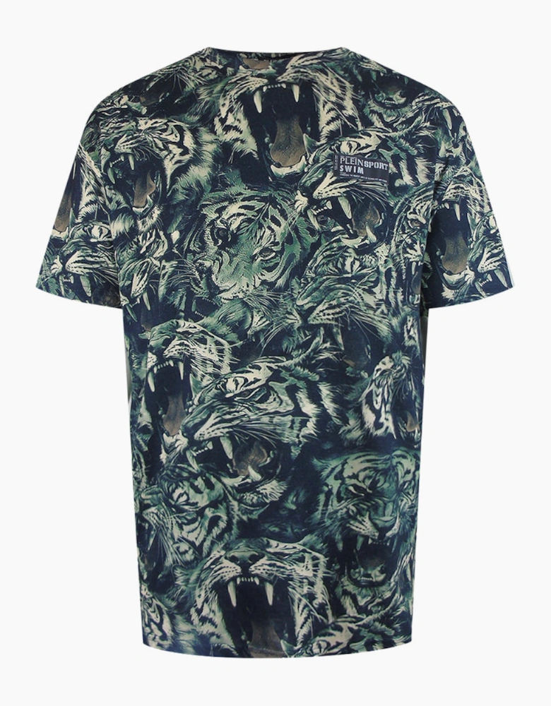 Plein Sport Allover Tiger Logo Green T-Shirt