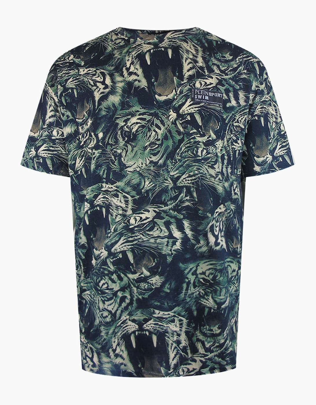 Philipp Plein Men's Plein Sport Allover Tiger Logo Green T-Shirt