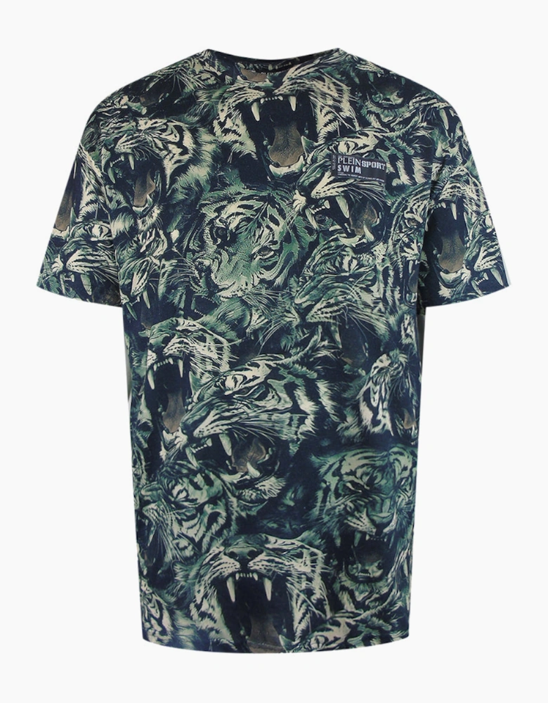 Plein Sport Allover Tiger Logo Green T-Shirt