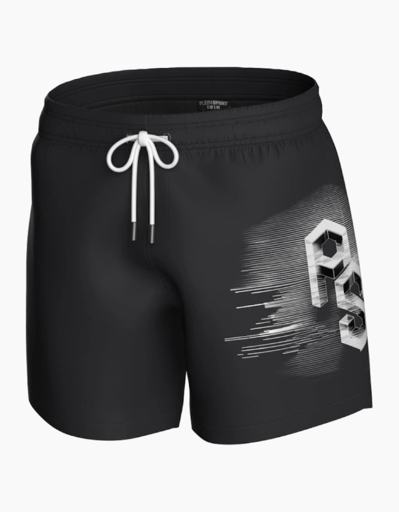 Plein Sport Metallic Logo Medium Boardshort Black Swim Shorts