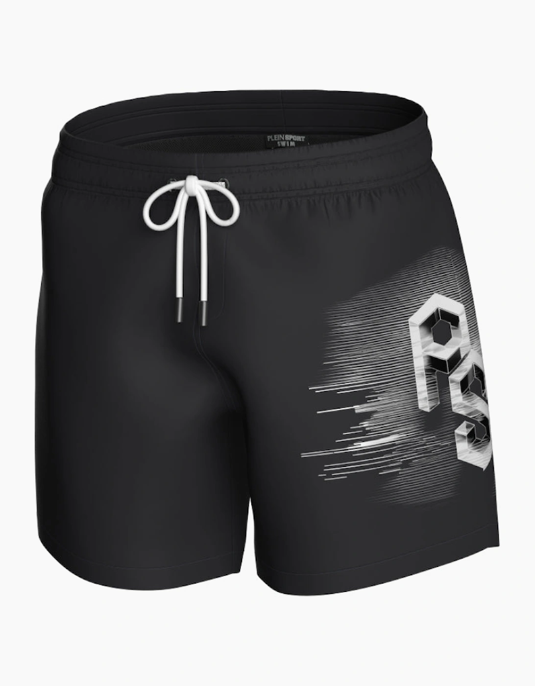 Plein Sport Metallic Logo Medium Boardshort Black Swim Shorts