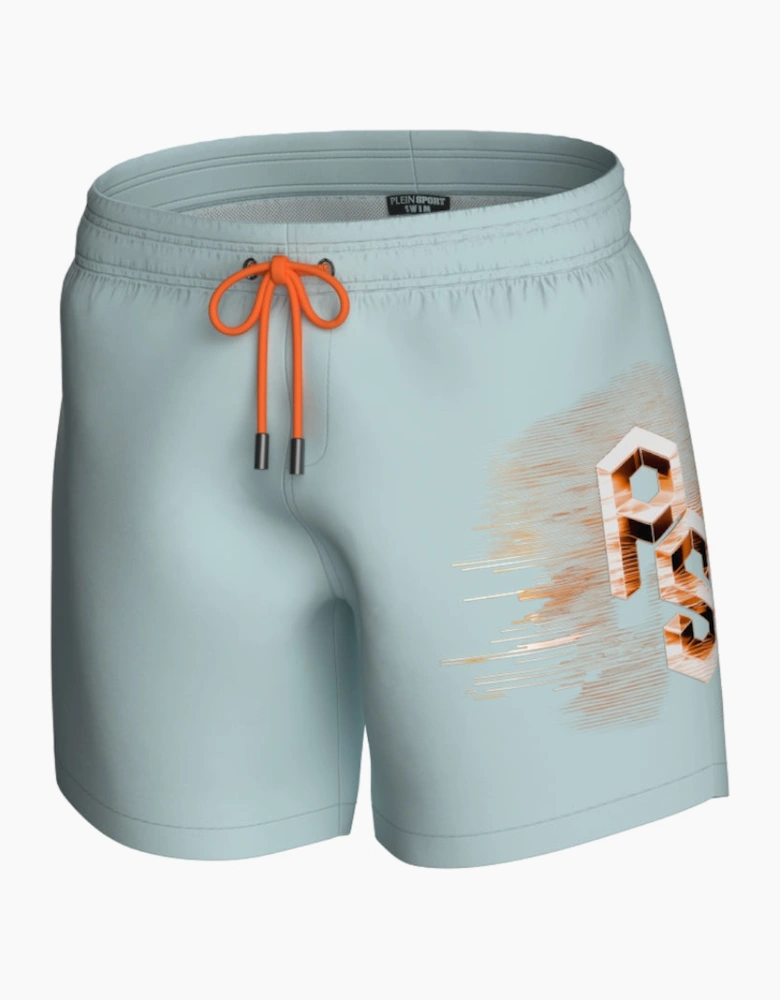 Plein Sport Metallic Logo Medium Boardshort Blue Swim Shorts