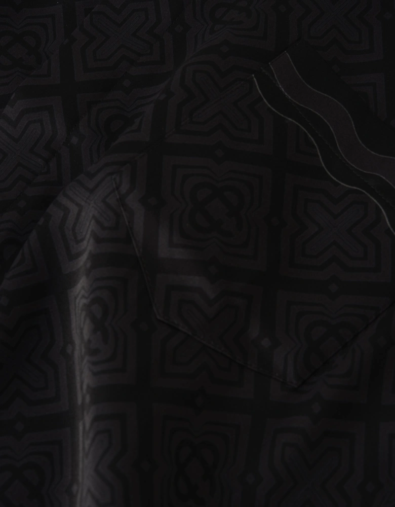 Satin Radiating Monogram Silk Shirt Black