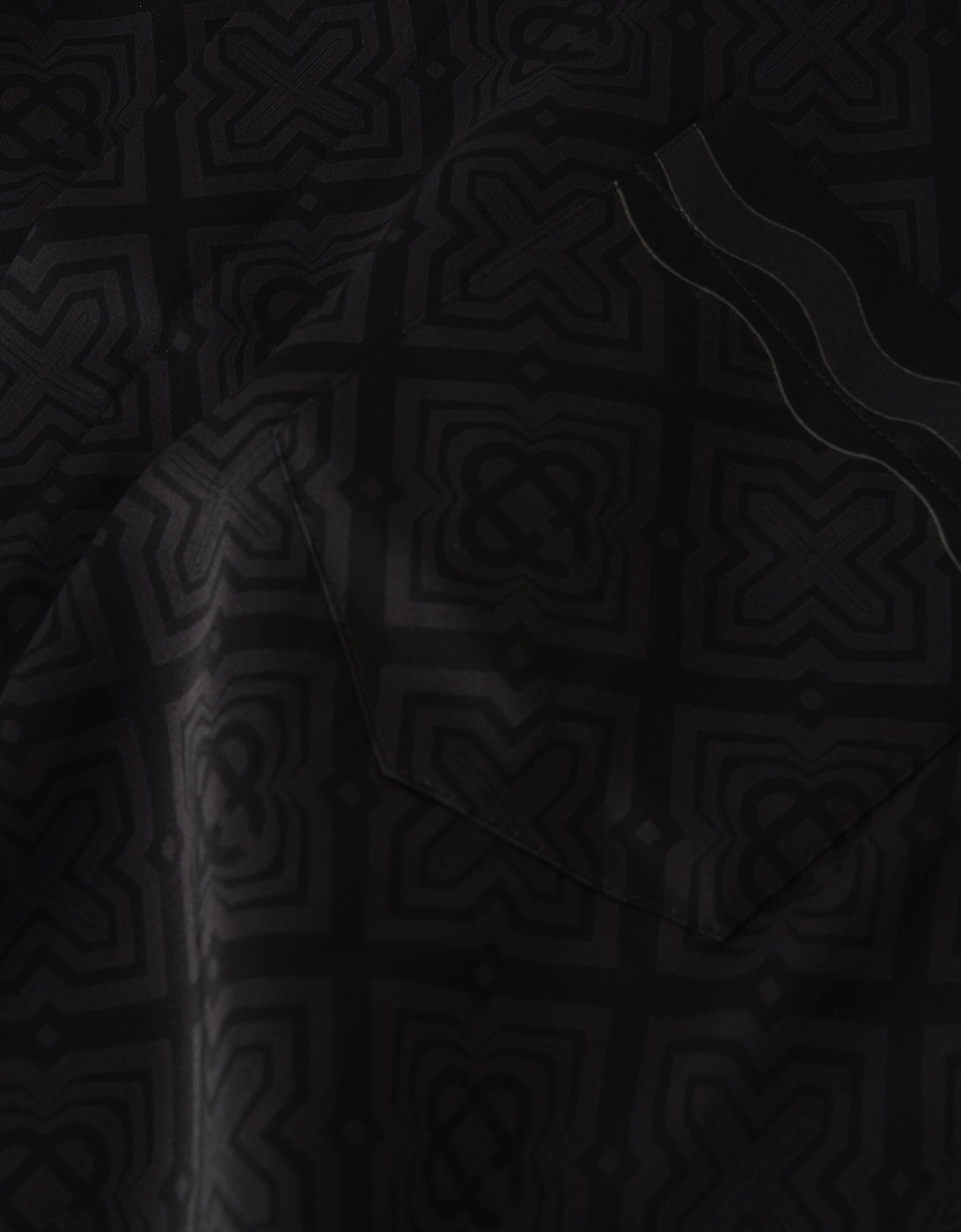 Satin Radiating Monogram Silk Shirt Black