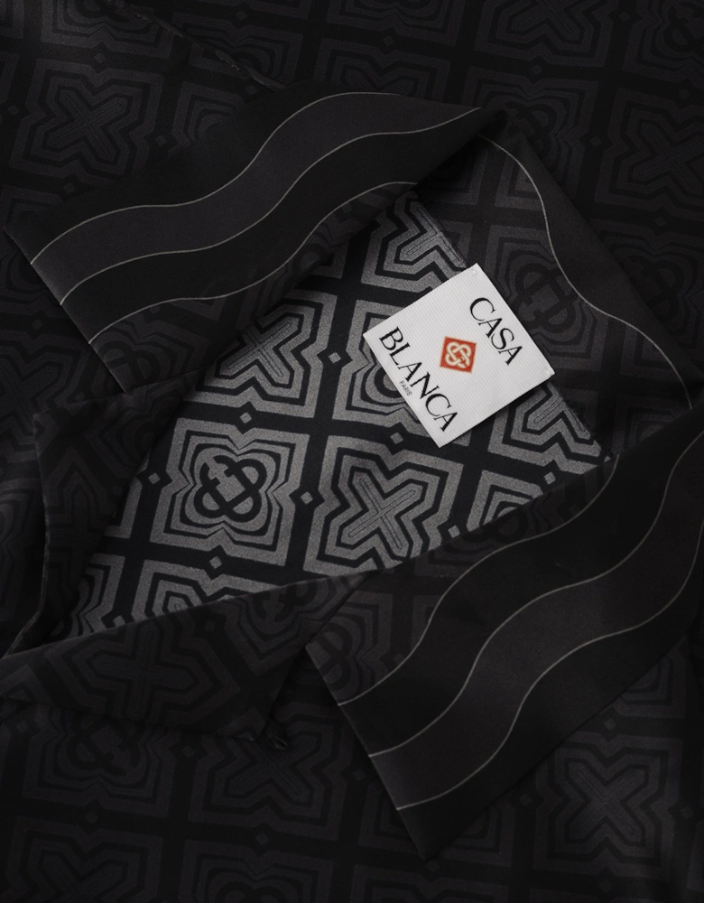 Satin Radiating Monogram Silk Shirt Black