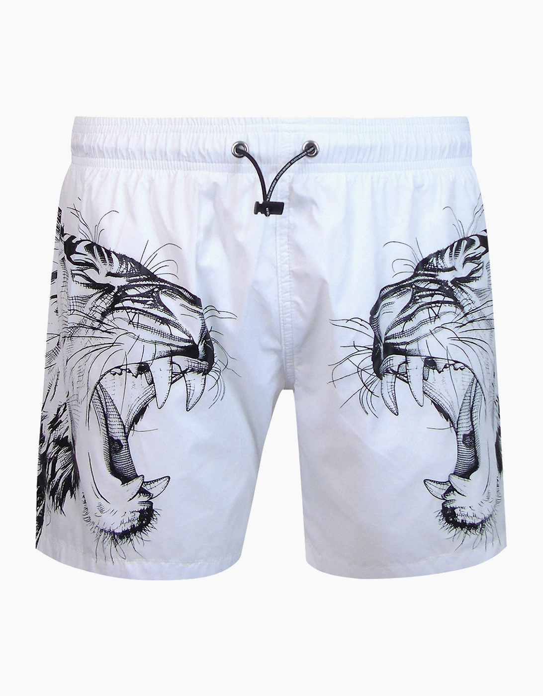 Plein Sport Double Tiger Logo Medium Boardshort White Swim Shorts