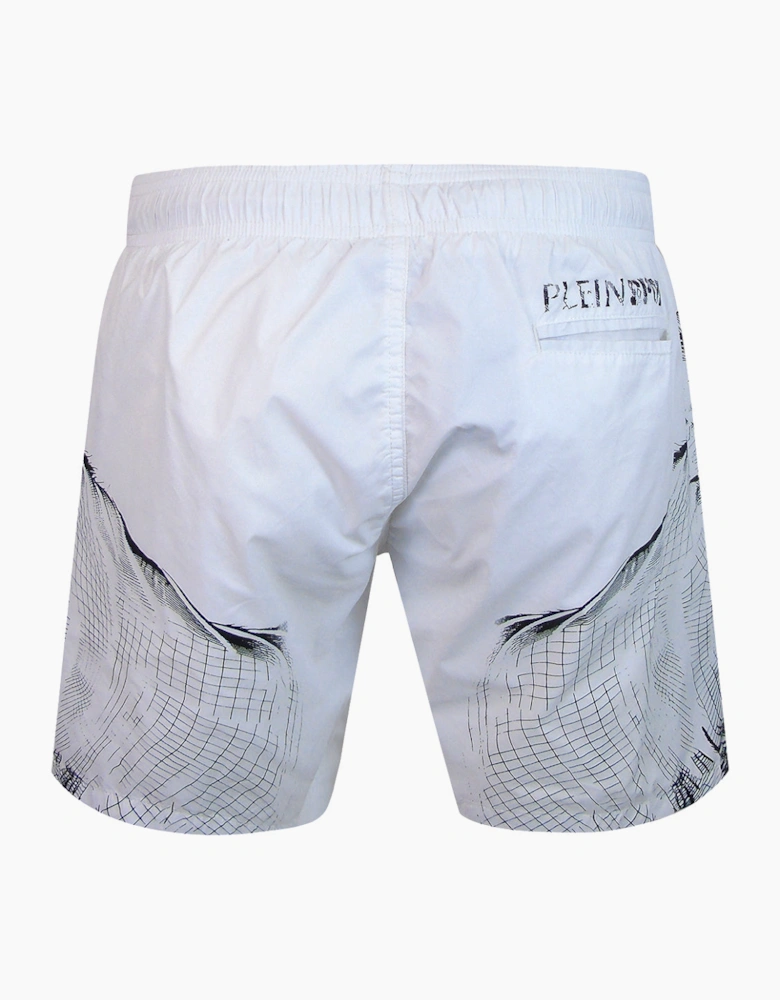 Plein Sport Double Tiger Logo Medium Boardshort White Swim Shorts