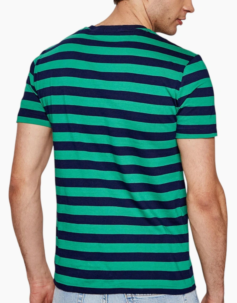 Polo Ralph Lauren Mens T Shirt Crew Neck Green Striped Custom Fit Cotton