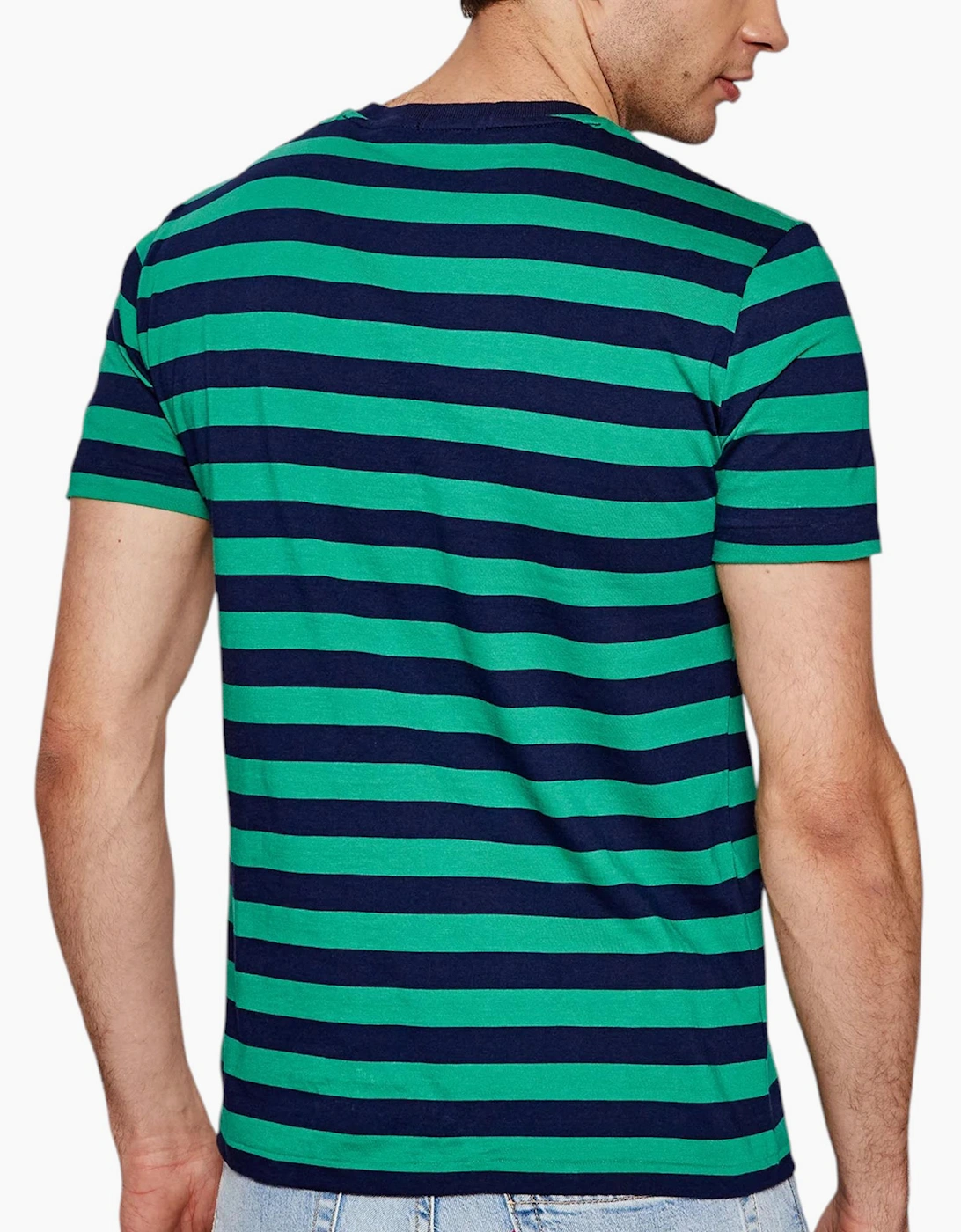 Polo Ralph Lauren Mens T Shirt Crew Neck Green Striped Custom Fit Cotton