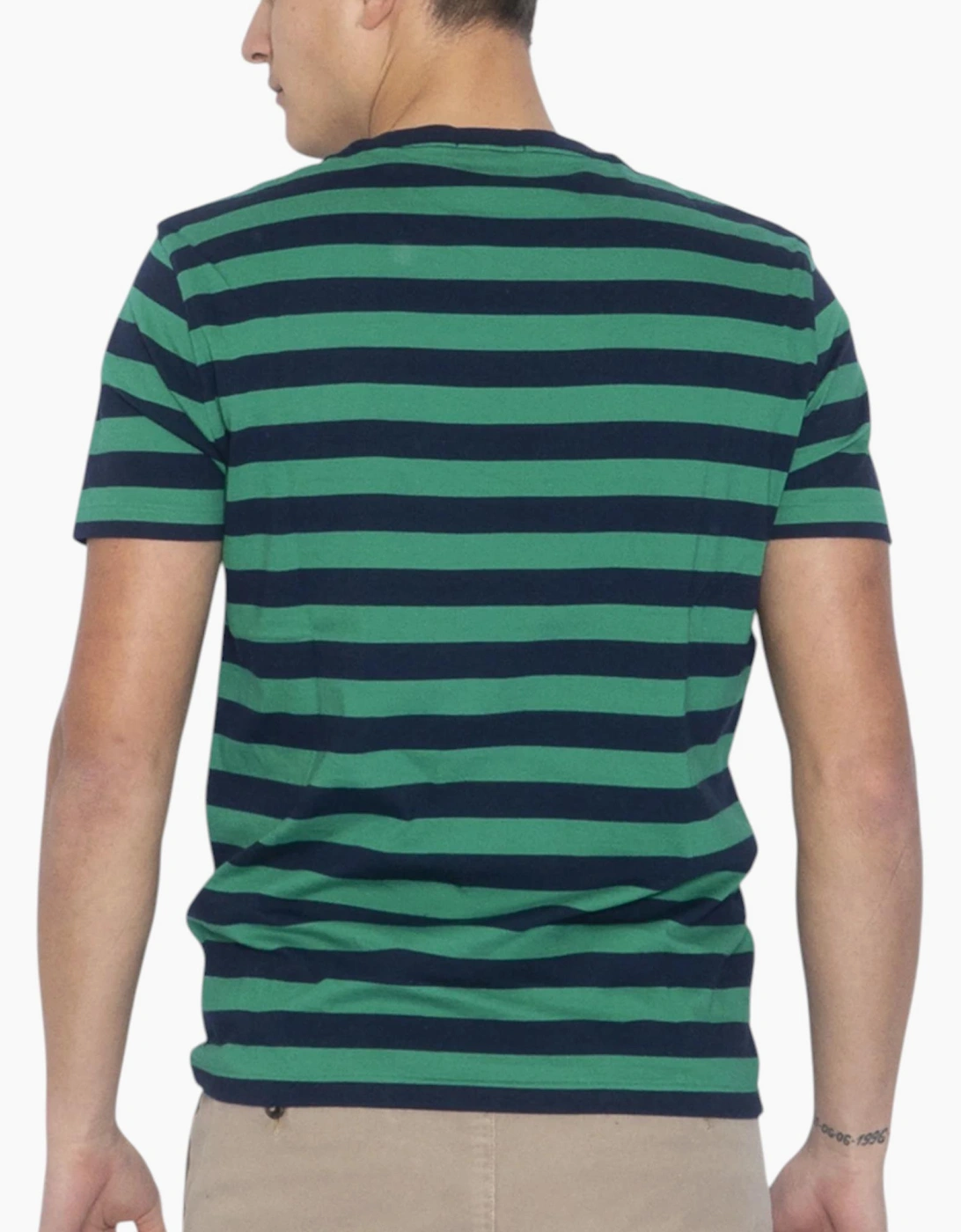 Polo Ralph Lauren Mens T Shirt Crew Neck Green Striped Custom Fit Cotton