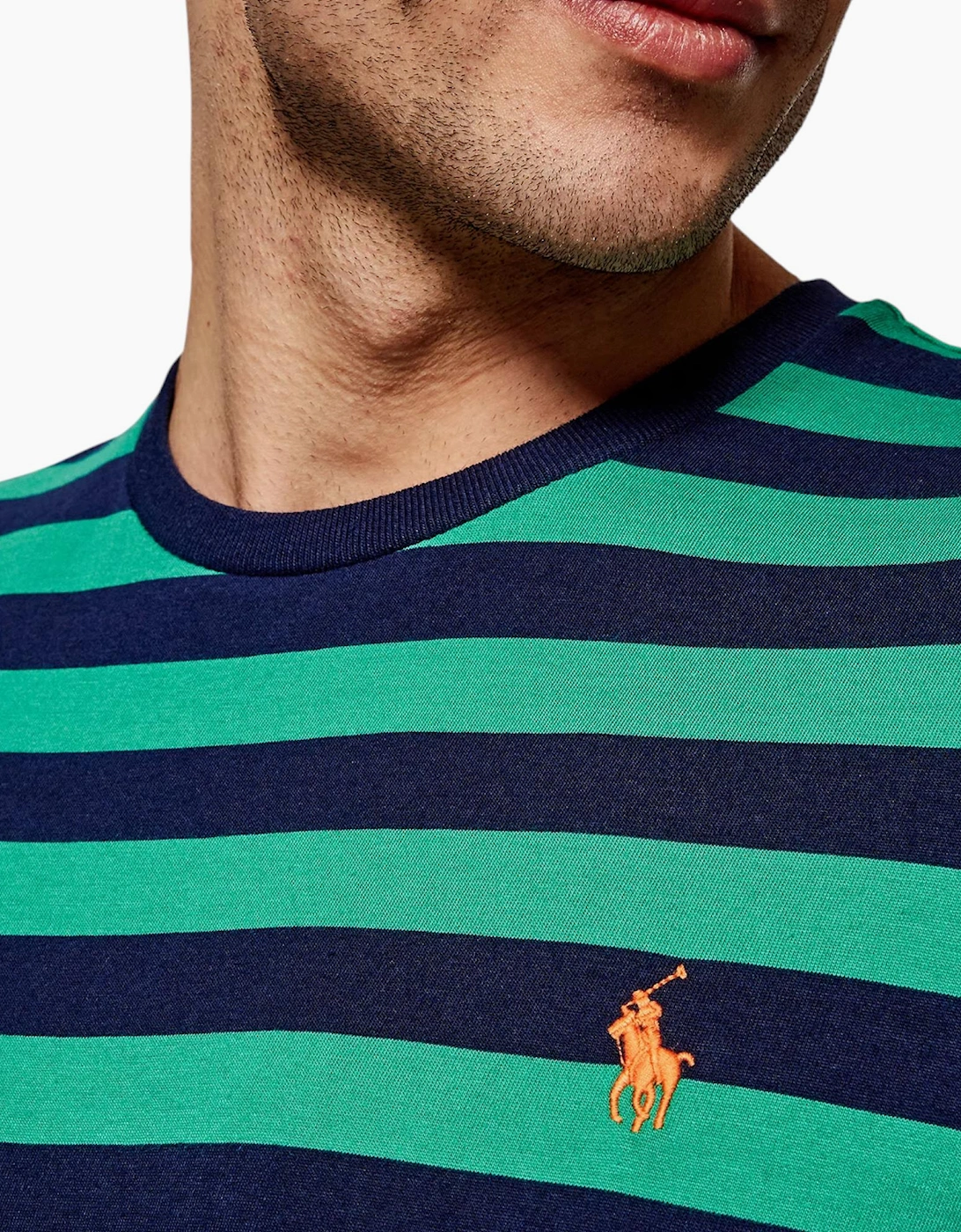 Polo Ralph Lauren Mens T Shirt Crew Neck Green Striped Custom Fit Cotton