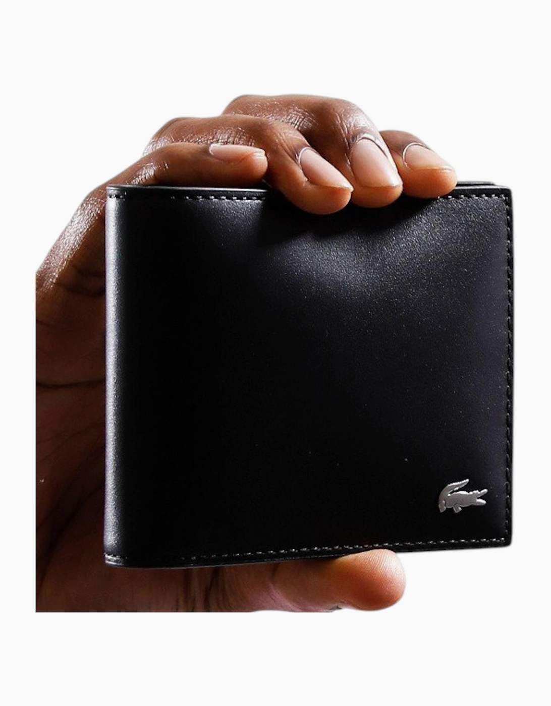 Lacoste Mens Wallet Genuine Leather Small Billfold Credit Card Holder Black