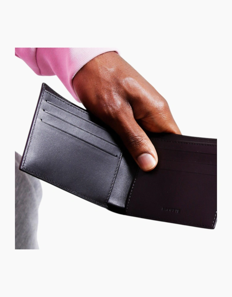 Lacoste Mens Wallet Genuine Leather Small Billfold Credit Card Holder Black