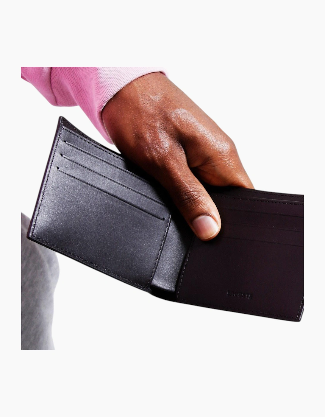 Lacoste Mens Wallet Genuine Leather Small Billfold Credit Card Holder Black